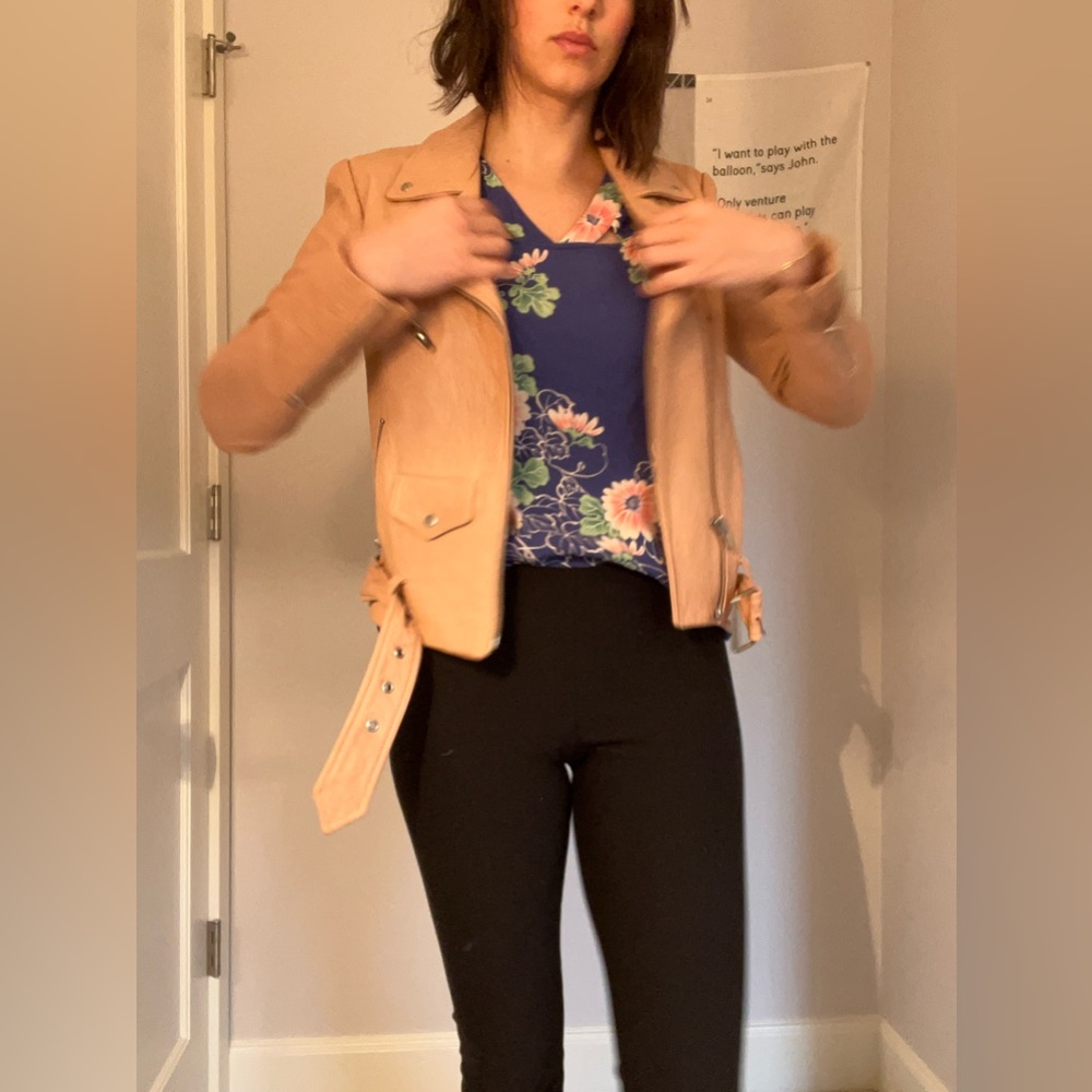 Veda designer size small tan leather moto jacket (100% leather)